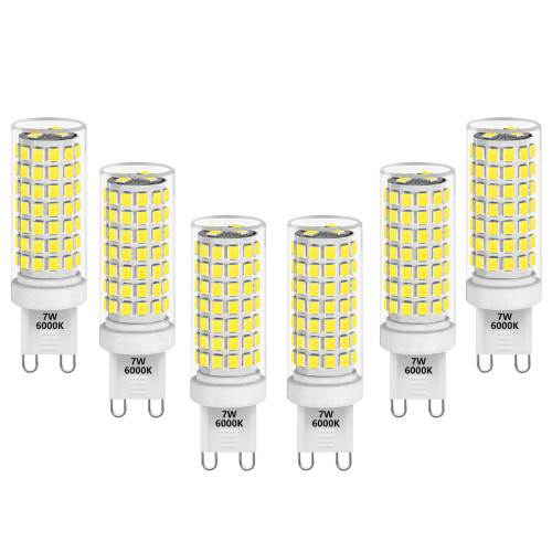 Dimmable G9 GU9 LED Capsule Corn Light Bulbs 7W 650Lm 60W Halogen Bulb Replacement ETL Listed Cool White 6000K Flicker Free 0~100% Brightness Dimmable Available AC110-130V 6 Pack by Enuotek