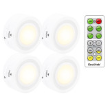 Remote Control Dimmable LED Puck Night Lights LED Cabinet Lamps Cupboard Lights with Timer Function Cool White Lighting 4 Lamps and 1 Remote