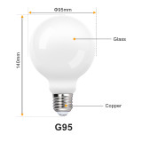 Dimmable G95 LED Large Edison Screw E27 ES Base Round Light Bulbs Daylight Opal 6000K 8W Equivalent 80W Incandescent Bulb Lamp Maximum 950Lm 360°Full Lighting Angle 3 Pack