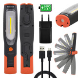 Rechargeable COB LED Work Light Cordless Magnetic LED Mechanics Inspection Torch Lamp Flashlight Dimmable 4W COB LED and Top 3W LED, Magnetic Base and Dual Hooks, Essential Work Job Tool