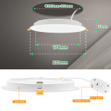 24W 8 Inch LED Ceiling Recessed Panel Light Large Round Downlight 2400Lm 3X CCT Selectable Ultra Slim Panel Downlight IP54 Waterproof Bathroom Ceiling Lamp Not Dimmable 1 Pack