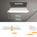 18W Large Square LED Ceiling Recessed Panel Downlight 1800Lm, Ultra Slim IP54 Bathroom Lamp for Square Cutout Hole, 3000K/ 4000K/ 6000K Adjustable, 120° Lighting Angle, 1 Lamp