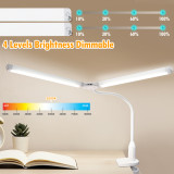 Clip on LED Double Heads Desk Reading Lamp 2X 5W 1000Lm Flexible Gooseneck Table Work Light Eye Care Cool White 5000K Dual Touch Dimmable Piano Lamp for Home Office Bedroom Dormitory
