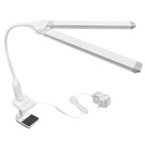 Clip on LED Double Heads Desk Reading Lamp 2X 5W 1000Lm Flexible Gooseneck Table Work Light Eye Care Cool White 5000K Dual Touch Dimmable Piano Lamp for Home Office Bedroom Dormitory