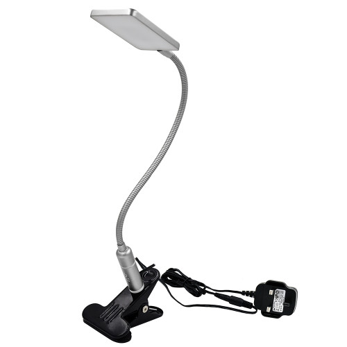 Touch Dimmable Clip On LED Silver Table Light Desk Lamp Swing Arm Flexible Gooseneck Bed Head Reading Light with Metal Clamp Eye Care Daylight Lighting 5000K 3X Brightness Levels