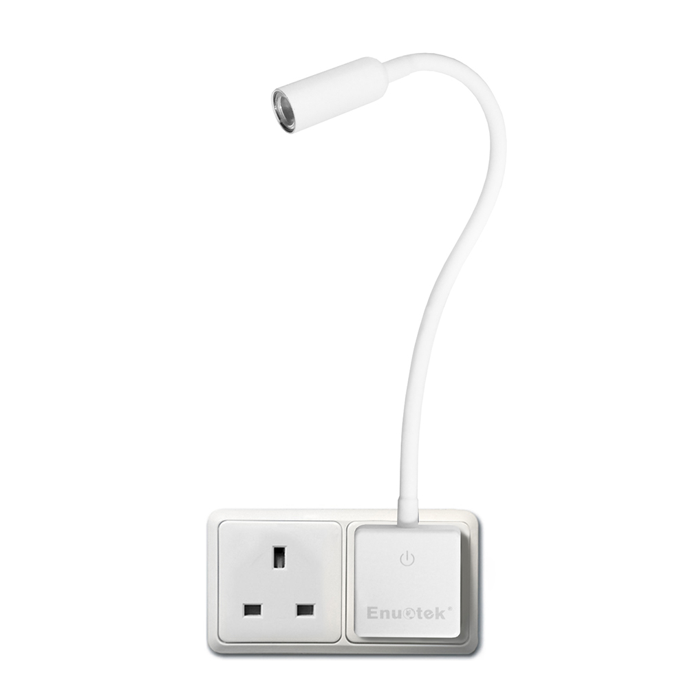 Plug In White Dimmable LED Bedside Wall Reading Light Swing Arm