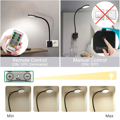 Plug In Remote Control Dimmable LED Wall Reading Light Flexible LED Bedside Lamp Power Socket Light 4W Neutral White Lighting 4000K with Power Plug 1 Lamp and 1 Remote Control