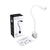 Plug In White Dimmable LED Bedside Wall Reading Light Swing Arm Flexible Gooseneck LED Nightstand Lamp on Outlet Socket 3W 280Lm Neutral White 4000K with Power Plug and Touch Switch