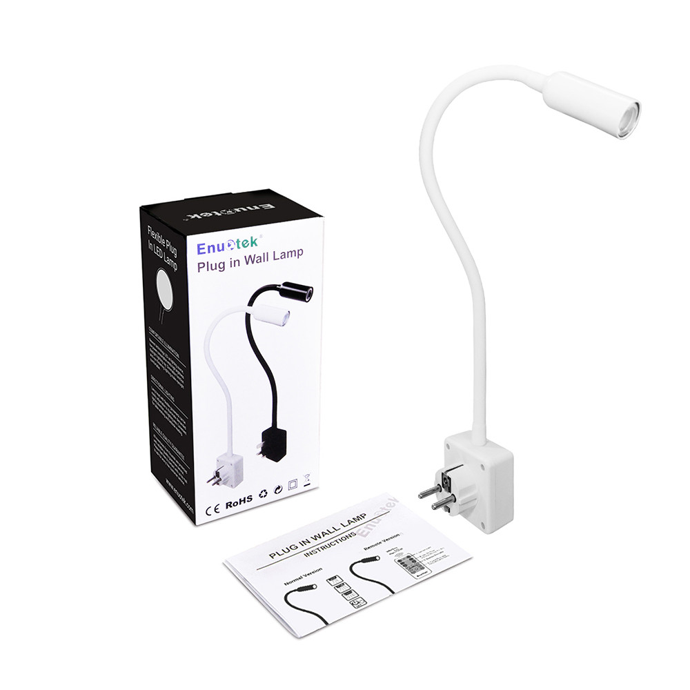 Plug In White Dimmable LED Bedside Wall Reading Light Swing Arm
