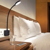Plug In Touch Dimmable LED Wall Reading Light Swing Arm Flexible Bedroom Bedside Lamp with Type G Outlet Power Plug 4W 3X Adjustable Brightness Levels Neutral White Lighting 4000K