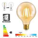 Vintage G95 Large Globe LED Filament Light Bulb, 6W 750Lm E27 Edison Screw in ES Light Bulbs 60W Incandescent Lamp Equivalent, 2500K Amber Warm White Lighting, Not Dimmable, 3 Pack