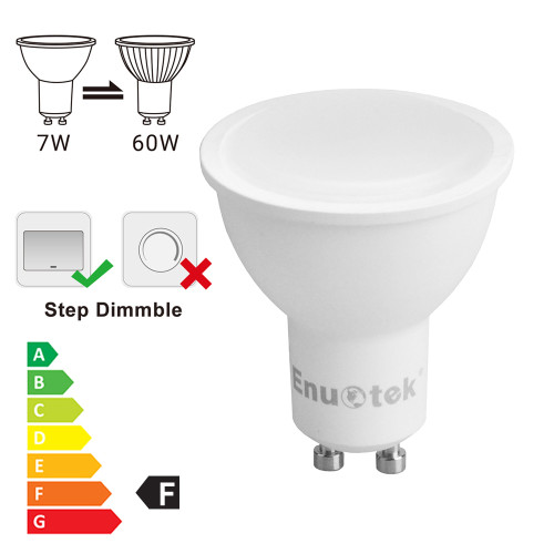 GU10 LED Spot Light Bulbs, Daylight 6000K, 7W 650Lm, 100%-50%-15% Step Dimmable by ON/ OFF Switch not by Dimmer, 120° Wide Lighting Angle, 60W Halogen Lamp Equivalent 6 Pack