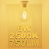 Vintage G95 Large Globe LED Filament Light Bulb, 6W 750Lm E27 Edison Screw in ES Light Bulbs 60W Incandescent Lamp Equivalent, 2500K Amber Warm White Lighting, Not Dimmable, 3 Pack