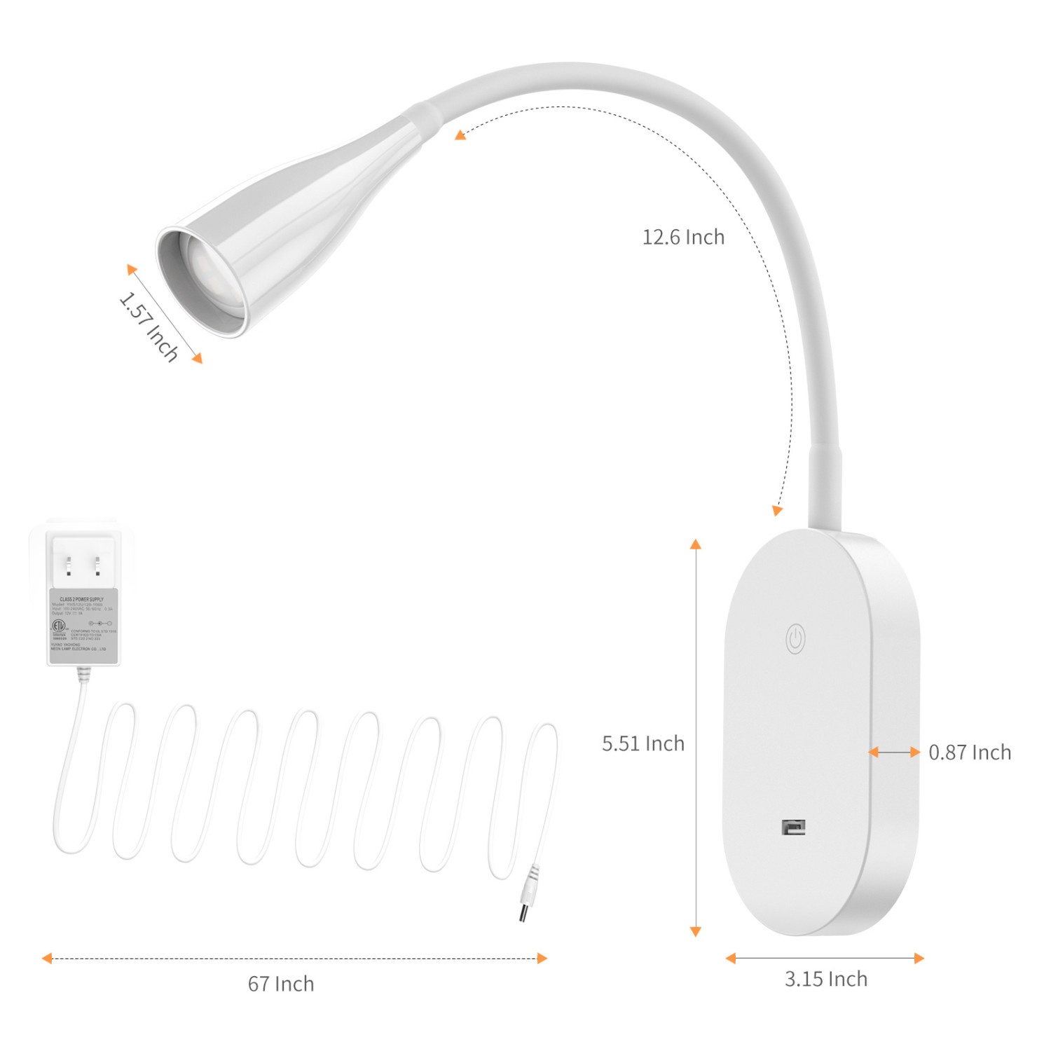 Touch Dimmable LED Wall Mounted Bedside Reading Spot Lamp Bedroom