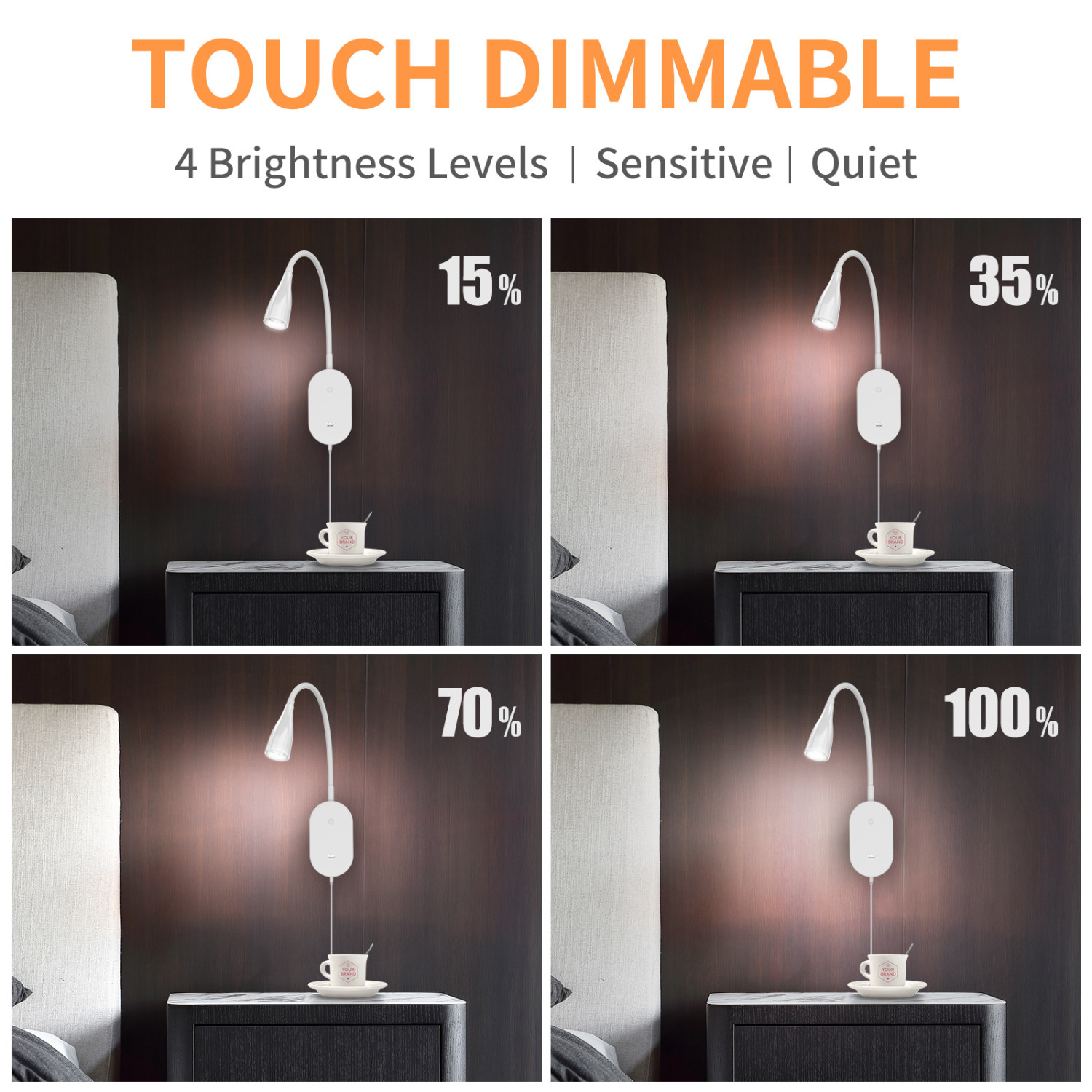 Touch Dimmable LED Wall Mounted Bedside Reading Spot Lamp Bedroom