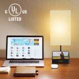 Dimmable LED Bedside Table Lamp with Square Fabric Lampshade, UL Listed Bedroom Nightstand Reading Light with Wireless Charging Phone Holder, Power Socket, USB/ Type C Charging Ports and LED Bulb