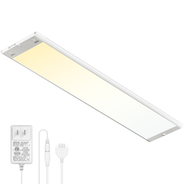 Plug In Dimmable LED Under Kitchen Cabinet Panel Light Linkable Cupboard Lamp 18 Inch 9W 720Lm Installed with Power Plug 5X Lighting Temperatures 3000K~5000K CRI 90+ ETL Listed