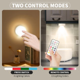 Rechargeable LED Under Cabinet Lights, 4 Pack Dimmable Puck Lights with Remote Control, 13 Colors RGBW Lighting, Magnetic Wireless Stick On Under Counter Lights for Kitchen Bedroom