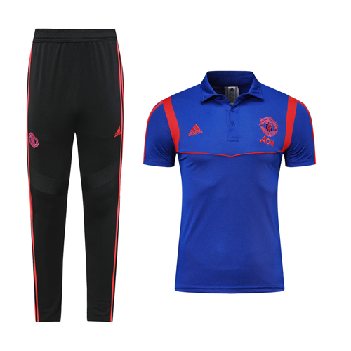 Buy 19 20 Manchester United Tracksuit Blue Polo Shirt Kit Top Bottoms Online