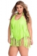Fluorescence Green Fringe Embellished Plus Size Halter Monokini