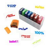 Colorful Self-Inking Motivation School Grading Teacher Stamp Set and Tray (8-Piece)
