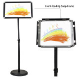 Adjustable Stainless Steel Pedestal Sign Holder Poster Stand Aluminum Easy Snap Open Frame for 8.27 x 11.7 Inches Graphics Both Vertical and Horizontal View Sign Displayed Menu Hold