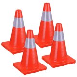 6PCS 18  Traffic Cones PVC Safety Road Parking Cones Weighted Hazard Cones Construction cones for traffic Fluorescent Orange w/4  Reflective Strips Collar