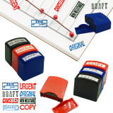 Set of 8 Self Inking Pre-Inked Office Stamp 8 Message Account Stamp Office Stationary Stamper Business Paper Work Text Stamps w/Tray Red\Blue\Black Ink