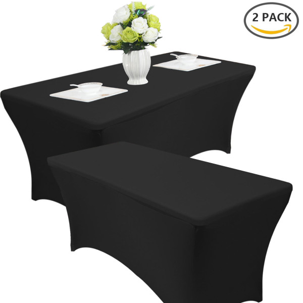2 Pack 4FT/6FT/8FT Rectangular Spandex Table Cover Four-way Tight Fitted Stretch Tablecloth Table Cloth for Outdoor Party DJ Tradeshows Banquet Vendors Weddings Celebrations