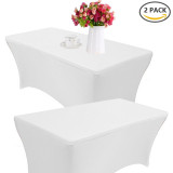 2 Pack 4FT/6FT/8FT Rectangular Spandex Table Cover Four-way Tight Fitted Stretch Tablecloth Table Cloth for Outdoor Party DJ Tradeshows Banquet Vendors Weddings Celebrations