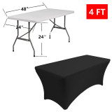 2 Pack 4FT/6FT/8FT Rectangular Spandex Table Cover Four-way Tight Fitted Stretch Tablecloth Table Cloth for Outdoor Party DJ Tradeshows Banquet Vendors Weddings Celebrations