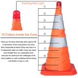 4PC 27.6  Collapsible Traffic Cones with Nighttime LED Lights Pop up Safety Road Parking Cones Weighted Hazard Cones Construction cones Fluorescent Orange w/2 Reflective Silver Strips Collar