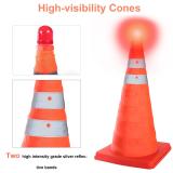 5PCS 18  Collapsible Traffic Cones with Nighttime LED Lights Pop up Safety Road Parking Cones Weighted Hazard Cones Construction Cones Fluorescent Orange w/2 Reflective Silver Strips Collar