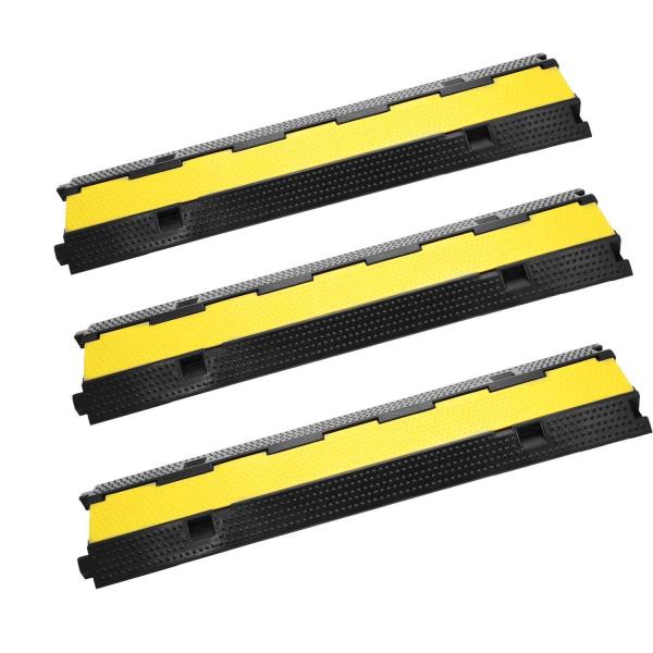 3 Pack Extreme Rubber Cable Protectors 2 Channel Cable Protector Ramp 11000lbs Capacity Rubber Speed Bump Rubber Traffic Speed Bumps Channel Cable Protector