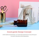 File OrganizerTriangle Iron Desktop Storage Book Rack Bookshelf Copper Magazine Newspaper Holder Art Desktop Organizer Wire Collection 9 Section for Office Home Decoration