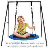 40  Saucer Tree Swing for Backyard Kids w/ 2 Carabiners&10 FT Tree Swing Straps 600lbs Weight Capacity Weather Resistant 400D Fabric Durable Steel Frame Adjustable Ropes to 63inch(40inch)