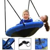 40  Saucer Tree Swing for Backyard Kids w/ 2 Carabiners&10 FT Tree Swing Straps 600lbs Weight Capacity Weather Resistant 400D Fabric Durable Steel Frame Adjustable Ropes to 63inch(40inch)