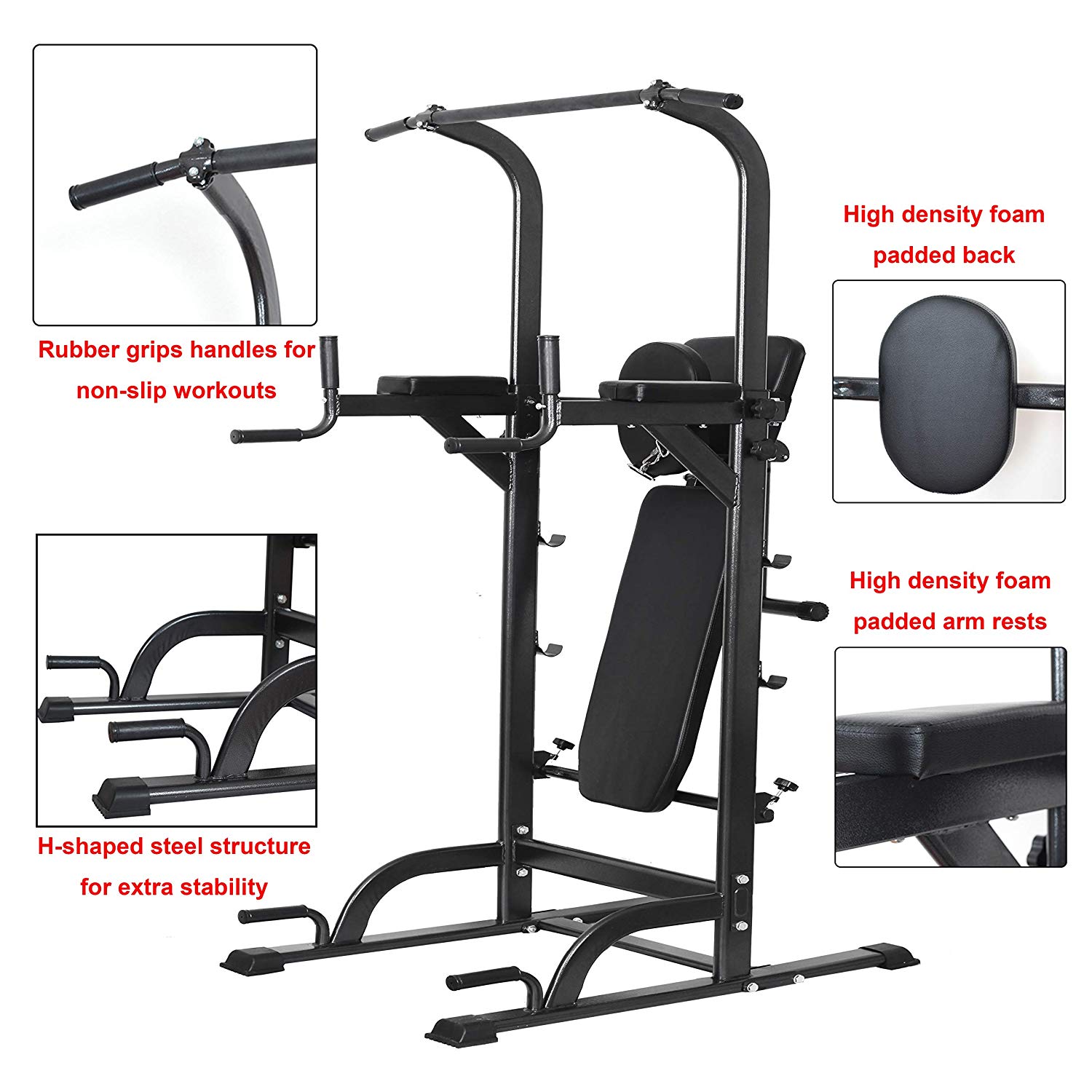 Multifunctional pull up bar standing online tower dip station adjustable height