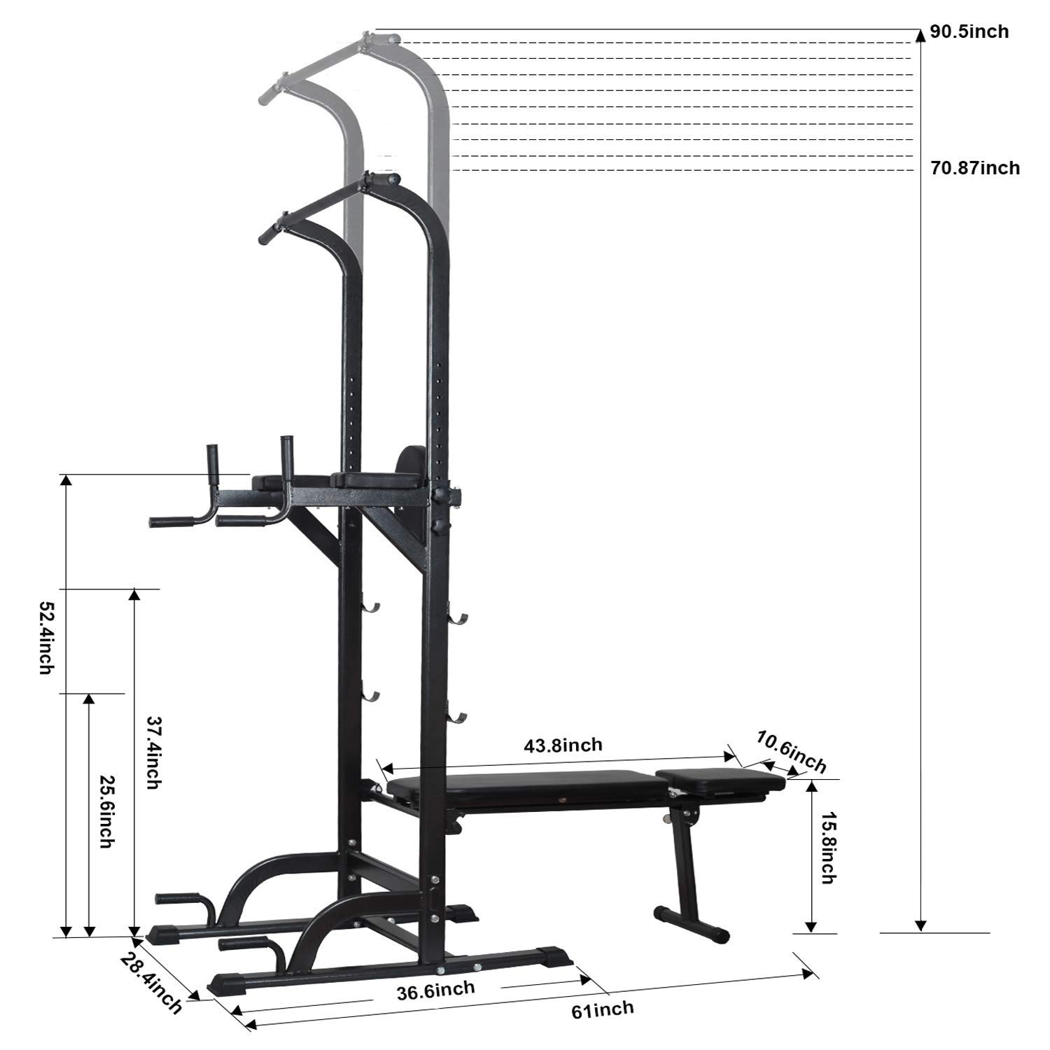 Power tower with online bench press