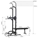 Power Tower Dip Station High Capacity 800lbs w/Weight Sit Up Bench Adjustable Height Heavy Duty Steel Multi-Function Fitness Pull Up Chin Up Tower Equipment for Home Office Gym Dip Stands