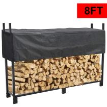 8 FT Firewood Log Rack w/ 600D Waterproof Cover Indoor Outdoor Heavy Duty Steel Log Holder Fire Wood Holders Storage Carrier Large Storage Capacity for Home Backyard Patio Garden Fireplace