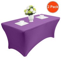 Reliancer 4\6\8FT Rectangular Spandex Table Cover Four-Way Tight Fitted Stretch Tablecloth Table Cloth for Outdoor Party DJ Tradeshows Banquet Vendors Weddings Celebrations(6FT,Purple)