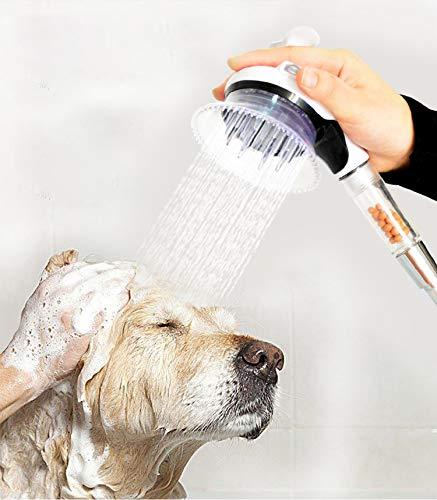 Reliancer Dog Shower Sprayer Kit 8' Hose Handheld Pet Bathing Brushes Tool w/Brush and Splash Shield Pets Scrubber Grooming Cleaning Set Powerful Shower Spray for Faucet Sink Bathtub w/Diverter