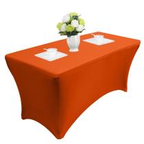 Reliancer 4\6\8FT Rectangular Spandex Table Cover Four-Way Tight Fitted Stretch Tablecloth Table Cloth for Outdoor Party DJ Tradeshows Banquet Vendors Weddings Celebrations(4FT,Orange)