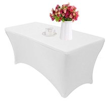 Reliancer 4\6\8FT Rectangular Spandex Table Cover Four-Way Tight Fitted Stretch Tablecloth Table Cloth for Outdoor Party DJ Tradeshows Banquet Vendors Weddings Celebrations(4FT,White)