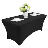 Reliancer 4\6\8FT Rectangular Spandex Table Cover Four-Way Tight Fitted Stretch Tablecloth Table Cloth for Outdoor Party DJ Tradeshows Banquet Vendors Weddings Celebrations(4FT,Black)
