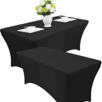 Reliancer 2 Pack 4\6\8FT Rectangular Spandex Table Cover Four-Way Tight Fitted Stretch Tablecloth Table Cloth for Outdoor Party DJ Tradeshows Banquet Vendors Weddings Celebrations(2PC 4FT, Black)