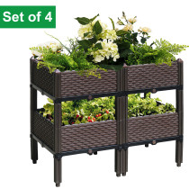 Reliancer Set of 4 Raised Garden Beds w/Brackets Elevated Garden Bed Kit Patio Flower Plant Planter Box Vegetables Planting Container Fence Indoor Outdoor for Porches Decks Balconies Yard Gardening