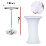 Reliancer 24inch Cocktail Round Spandex Table Cover Tight Fitted Stretch Tablecloth Table Cloth for Rounded Bottom Outdoor Party DJ Tradeshows Banquet Vendors Weddin(24 x43  for Rounded Bottom, White)