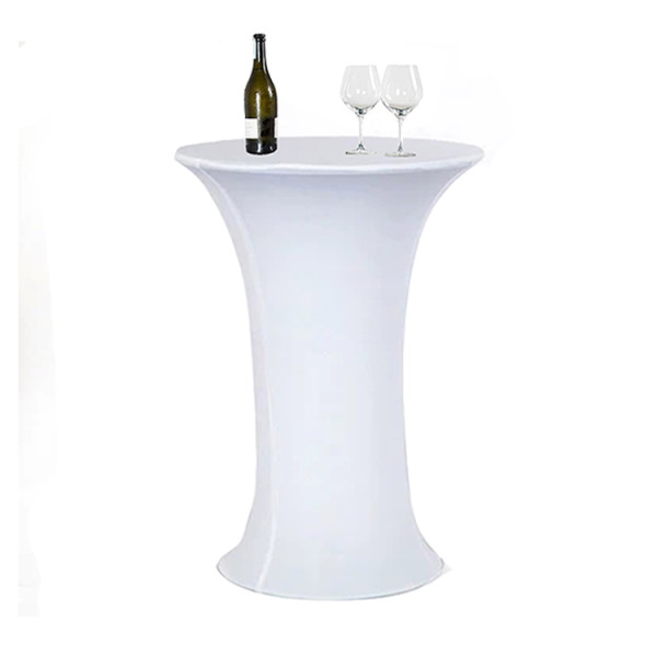 Reliancer 24inch Cocktail Round Spandex Table Cover Tight Fitted Stretch Tablecloth Table Cloth for Rounded Bottom Outdoor Party DJ Tradeshows Banquet Vendors Weddin(24 x43  for Rounded Bottom, White)